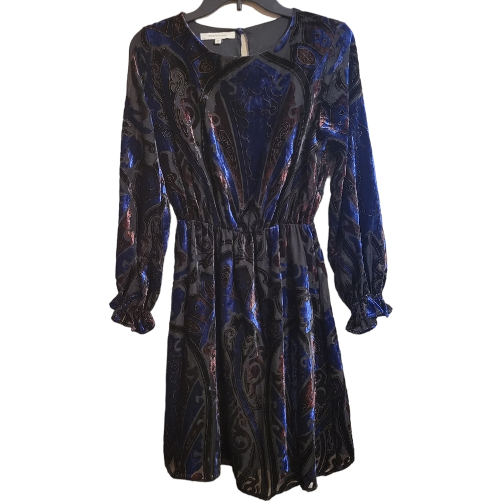 La Fee Maraboutee Black Velvet Burnout Long Sleeve Dress